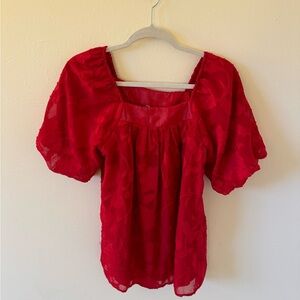 Red Floral Puff Sleeve Top
